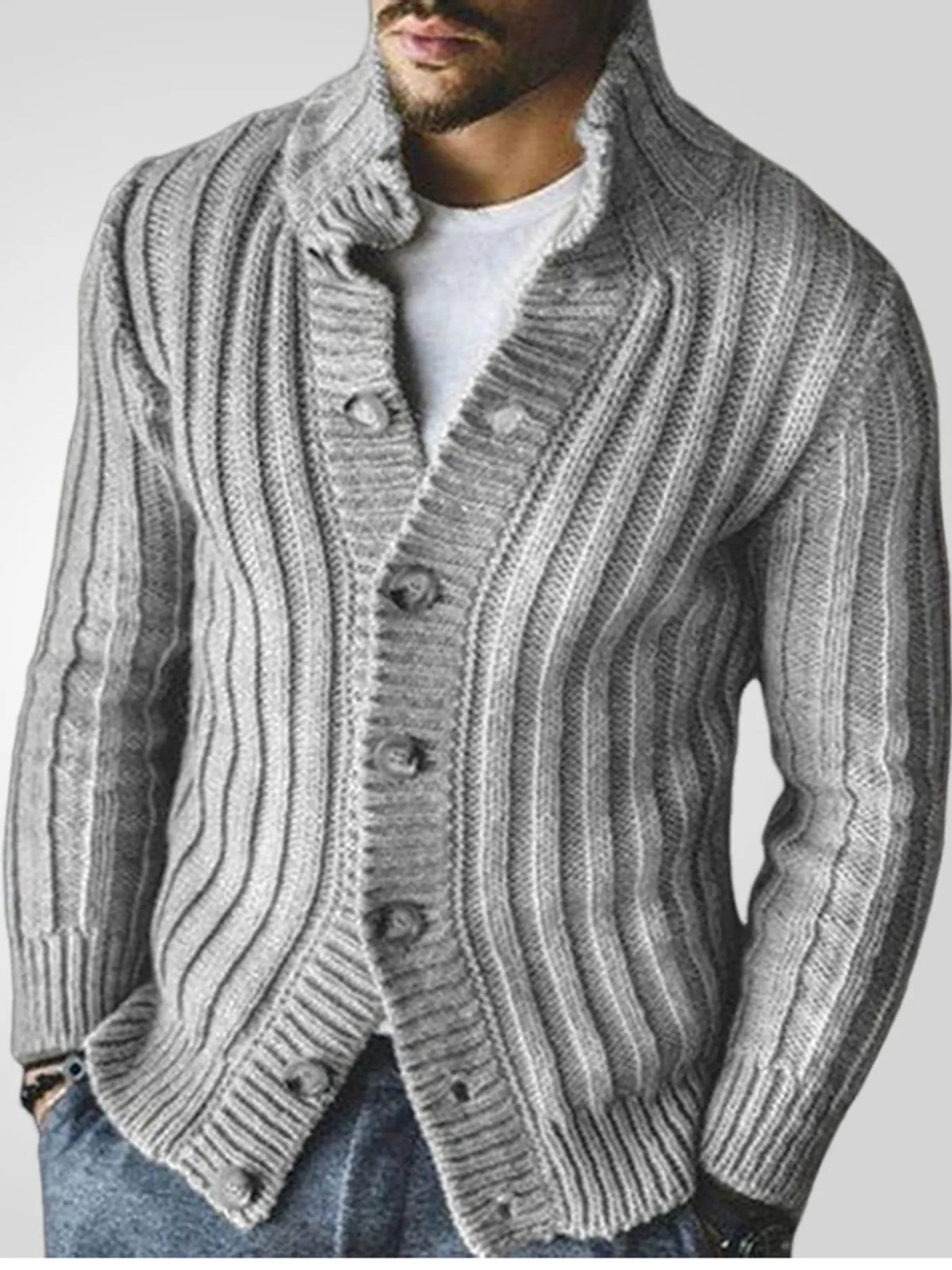 Men's Full Size Ribbed Button Up Cardigan Plus Size
