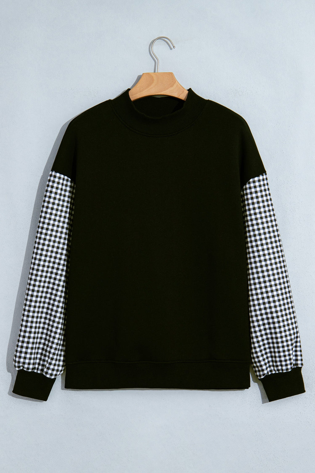 Dirty blue Plaid Sleeve Colorblock Loose Tunic Sweatshirt