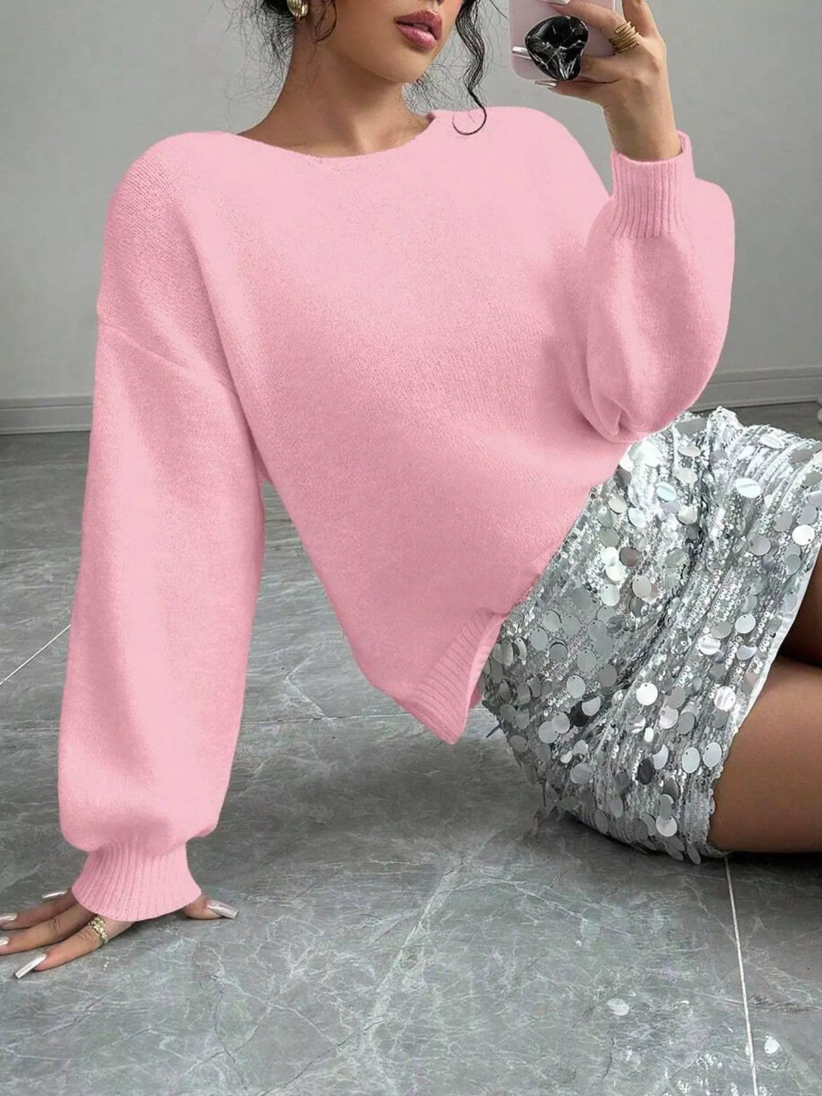 Bow-Decor Dropped Shoulder Knit Cardigan