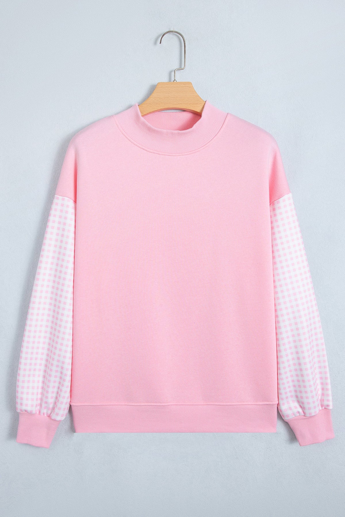 Dirty blue Plaid Sleeve Colorblock Loose Tunic Sweatshirt