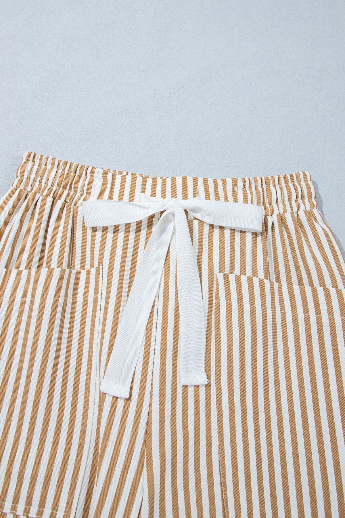 Apricot Stripe Ribbon Drawstring Waist Full-Length Shift Pant