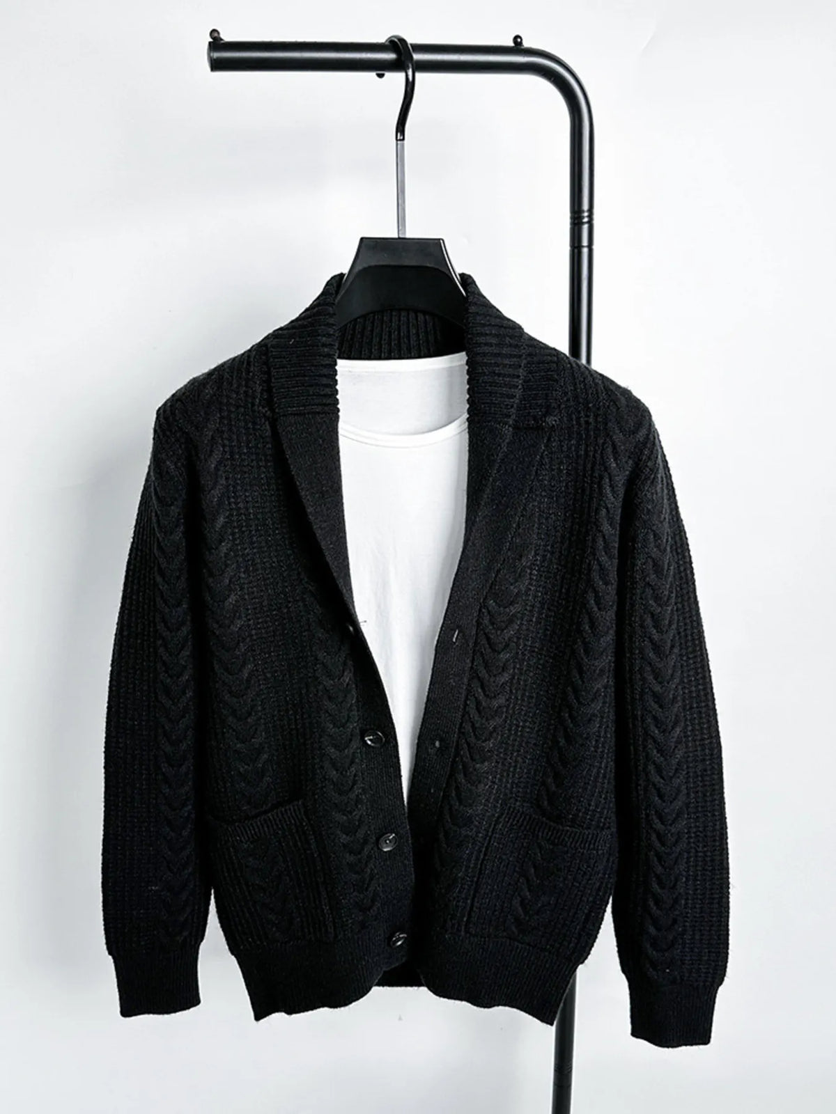 Men's Plus Size Cable Knit Button Up Cardigan