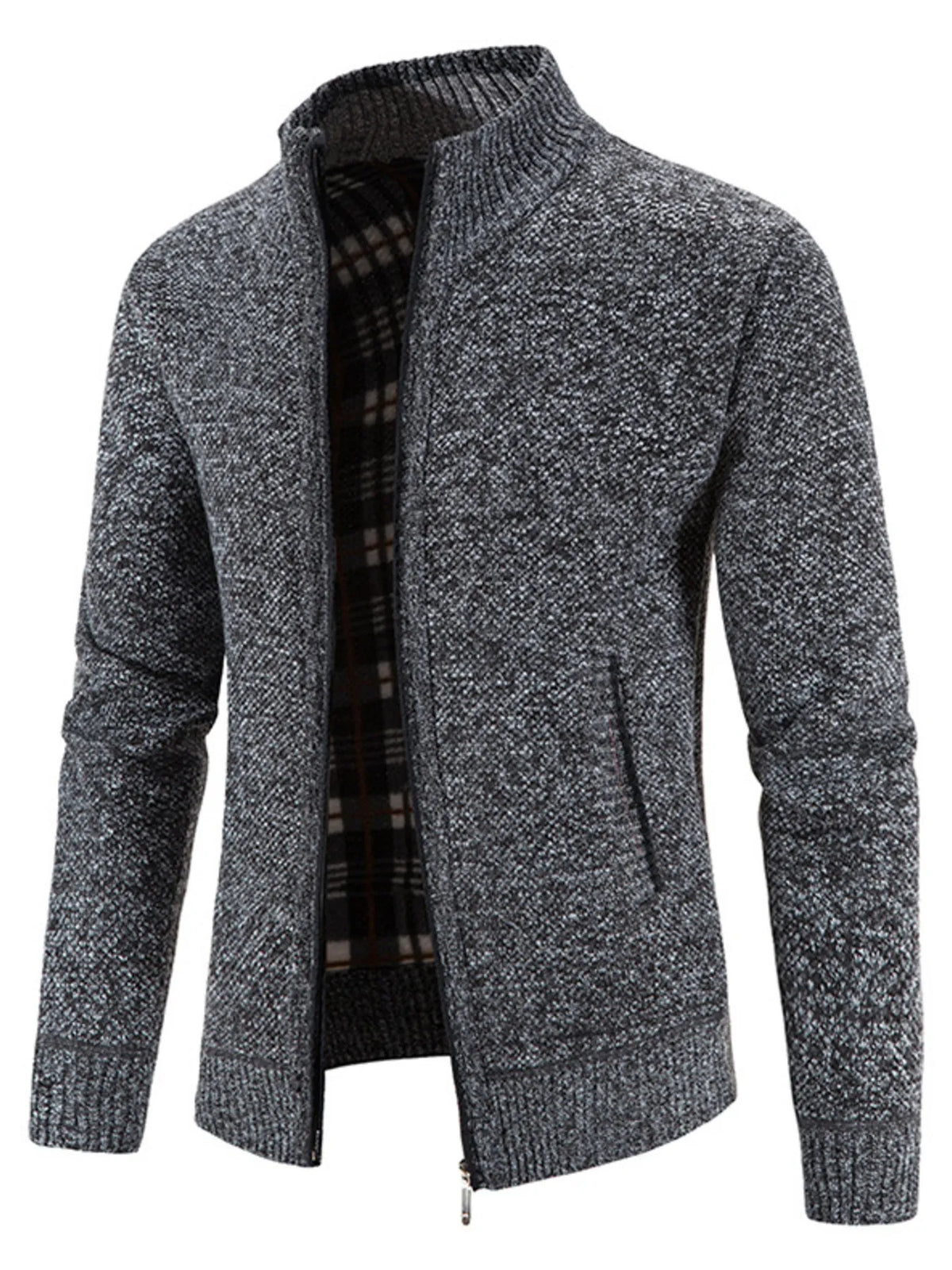 Men's Plus Size Zip-Up Sweater Cardigan with Stand Collar