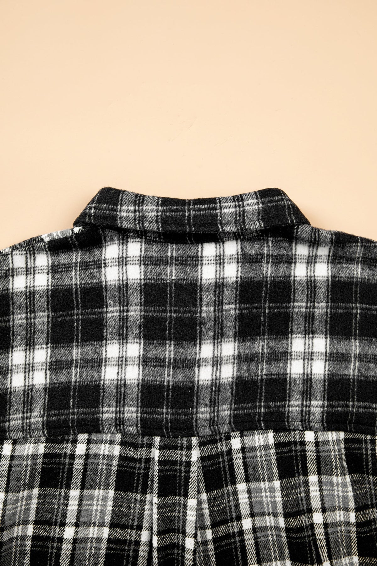 Black Plaid Long Sleeve V Neck Shift Plus Size Shirt Jacket
